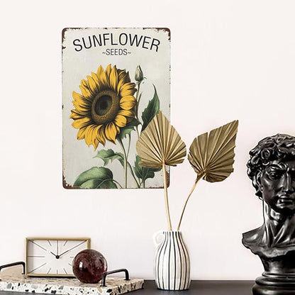 Vintage Tin Signs Retro Art with Sunflower Patterns & Fun Sayings - Perfect Wall Decor for Hippies, Boho Fans & Fairy Garden Lovers. Sun-Soaked Colors & Metal Material Add Rustic Charm - 12x8 Inches