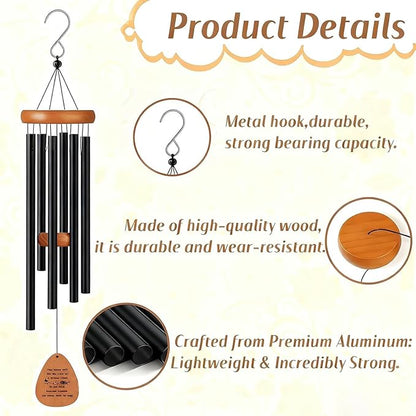 26” Aluminum Memorial Wind Chime for Outside, Sympathy Gift for Loss of Loved One, Outdoor Garden Patio Decoration, Remembrance Wind Chimes Home Decor for Mom Neighbor Funeral Bereavement Gift(Black)
