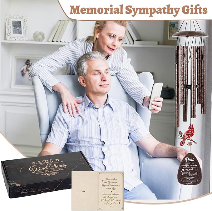 Memorial Gifts for Loss of Dad - 36'' Memorial Wind Chimes for Outside, Sympathy Bereavement Condolence Grief Remembrance Funeral Gifts for Loss of Father Love One, with S Hook Greeting Card