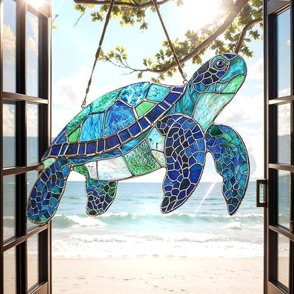 Sea Turtle Acrylic Suncatcher, Boho Suncatchers for Window Hanging Ornament, Stained Glass Effect Art Garden Decor for Sea Turtle Ocean Lover, Gifts for Mother's Day, Mom, Grandma, Wife, Women, Nana