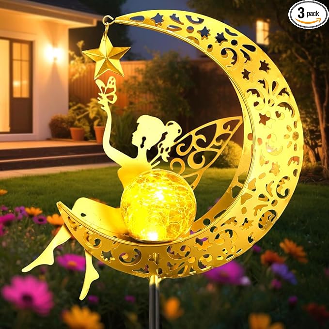 Fairy Garden Accessories – Solar Light Outdoor Statue for Yard, Lawn or Patio – Cute Metal Decoration for Garden Lovers