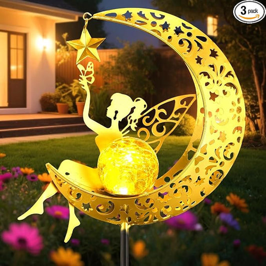 Fairy Garden Accessories – Solar Light Outdoor Statue for Yard, Lawn or Patio – Cute Metal Decoration for Garden Lovers