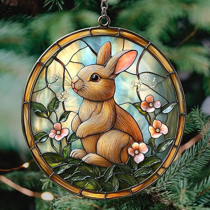 Earthy Tiffany Bunny Floral Art Acrylic Suncatcher Stained Glass Effect Window Car Hanging Christmas Ornament Indoor Outdoor Decor Garden Sun Catcher Panel for Easter Lover for Women Mom Grandma