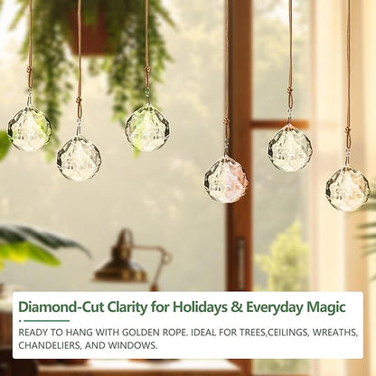 1.57in Crystal Ball Sun Catcher Prisms 6pcs Hanging Crystals Rainbow Maker Decorations for Chandelier Window Wedding Valentines Decor