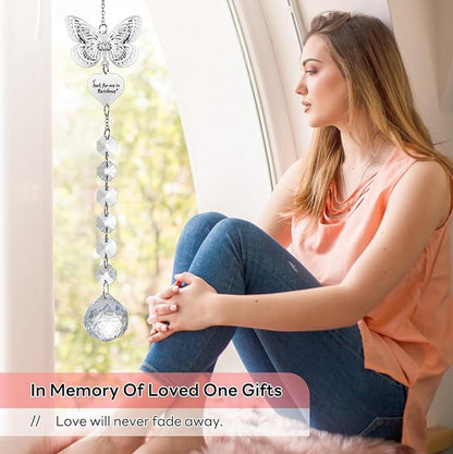 Memorial Crystals Suncatcher - Memorial Sympathy Gifts for Loss of Loved One - Unique Rainbow Maker in Memory of Mom Dad Dog, Ideal Grief Bereavement Miscarriage Gift (Butterfly)
