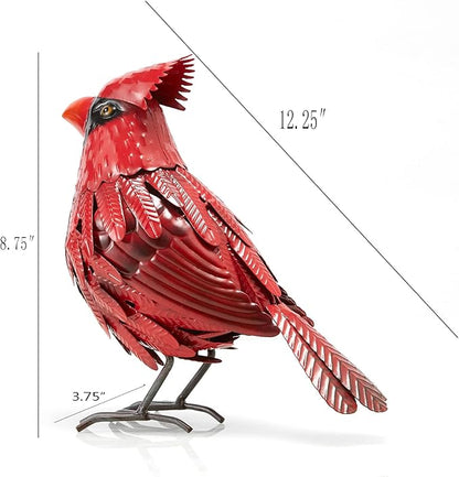 Cardinal Statue Metal Bird Yard Art, Garden Yard Sculpture Art - Red Large Realistic Standing - Christmas, Outdoor Fall, Winter, Spring, Summer Decoration - Handmade Ornament Decor Mom, Sympathy Gifts
