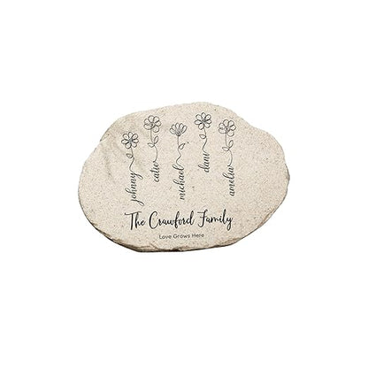 Personalization Universe Garden of Love Custom Garden Stone - Outdoor Decor with Names, Personalized Garden Gift and Decorations, Flower Design, Durable Polyresin, Mother's Day, Small 4.25" X 6"