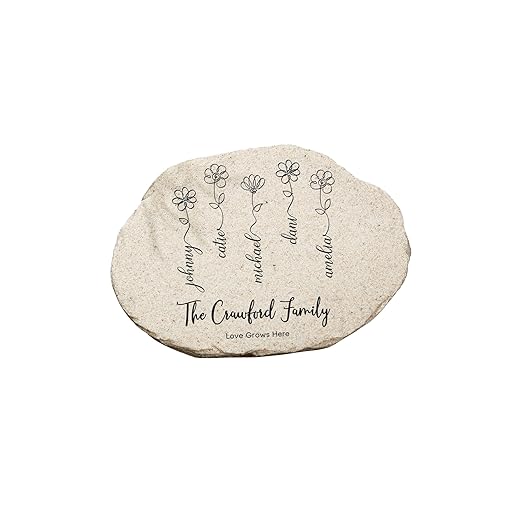 Personalization Universe Garden of Love Custom Garden Stone - Outdoor Decor with Names, Personalized Garden Gift and Decorations, Flower Design, Durable Polyresin, Mother's Day, Small 4.25" X 6"