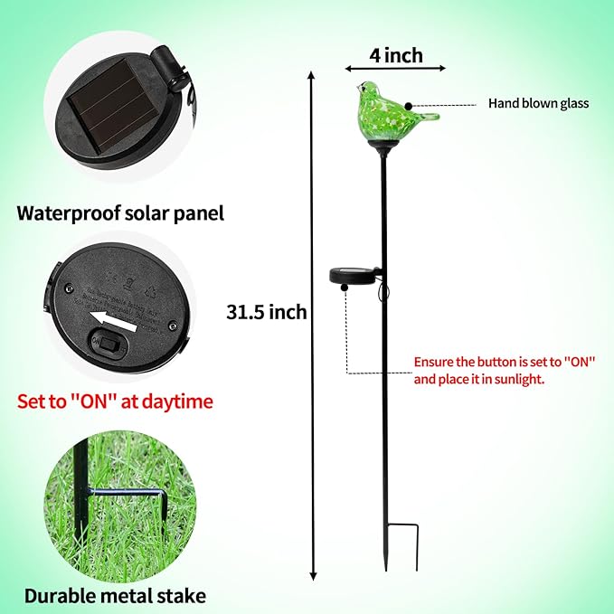 2 Pack Solar Powered Garden Stake Lights Outdoor, Cute Animal Outdoor Figurine Lights Ornament Statue Decor for Pathway, Patio, Red & Green Bird