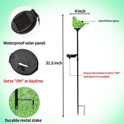 2 Pack Solar Powered Garden Stake Lights Outdoor, Cute Animal Outdoor Figurine Lights Ornament Statue Decor for Pathway, Patio, Red & Green Bird