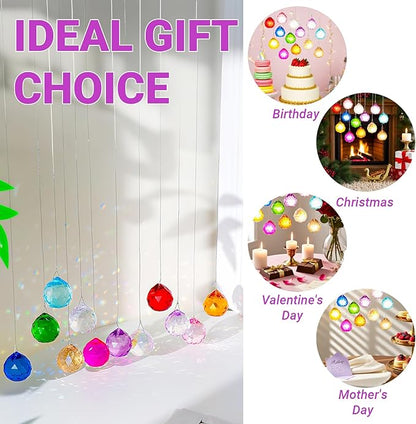 12 Pcs Crystal Ball Prism 30mm, Handmade Multicolor Crystal Suncatchers, Rainbow Makers, Window Ornament, Garden Decoration
