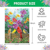 Spring Cardinal Garden Flag Floral 12x18 Double Sided, Birds Flower Small Burlap Yard House Seasonal Outside Outdoor Decoration