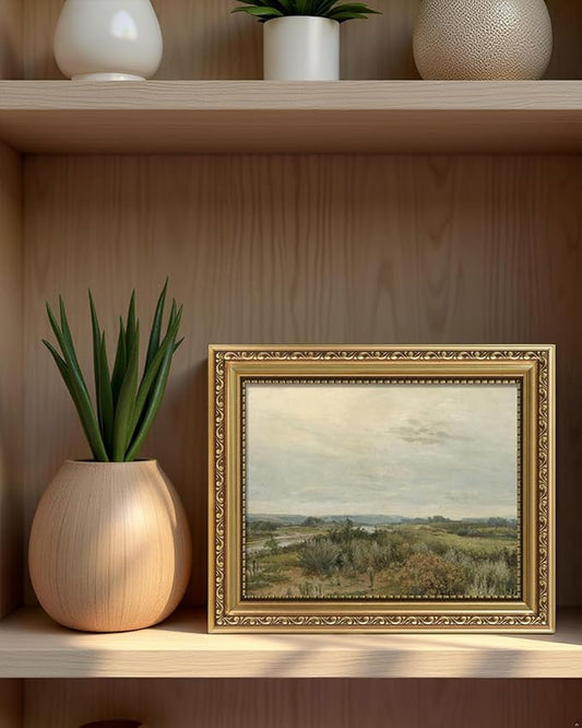 ARPEOTCY Vintage Gold Framed Wall Art, Nature Trees Landscape Rivers Retro Paintings, 8x10 inch Small Canvas Prints with Antique Frame, Victorian Wall Pictures Decor for Living Room Gallery Shelf