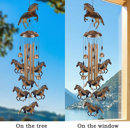 Horses Wind Chimes for Garden/Home/Balcony/Lawn/Tree/Yard/Indoor/Outside Decoration, Retro Wind Catcher, Bronze Horse Decor, Blessing Wind Bells, Memorial WindChimes Gifts for Mom, Grandma, Woman