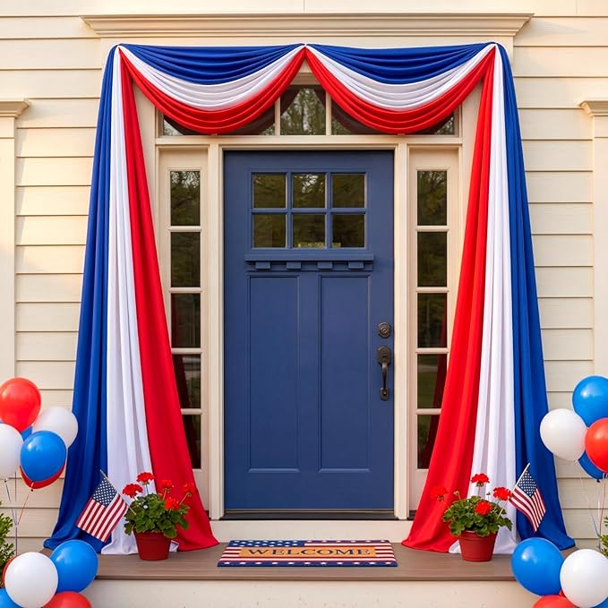 HunnmingRe 3 Pcs 2.5 x 9.8 Ft 4th of July Patriotic Bunting Decorations 250th Anniversary US Flag Decor 1 Red 1 White and 1 Blue DIY Hanging Flag Bunting for Porch Yard Indoor Outdoor Decor Party