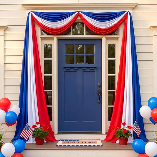 HunnmingRe 3 Pcs 2.5 x 9.8 Ft 4th of July Patriotic Bunting Decorations 250th Anniversary US Flag Decor 1 Red 1 White and 1 Blue DIY Hanging Flag Bunting for Porch Yard Indoor Outdoor Decor Party