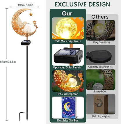 ZNYCYE Solar Lights Outdoor Decorative Moon Hummingbird Solar Stake Lights Mothers Day Gifts for Mom Women Grandma,Hummingbird Garden Decor Waterproof for Walkway, Yard, Lawn, Patio (Warm White)