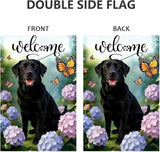 Welcome Spring Summer Garden Flags 2x18 Double Sided, Small Burlap Seasonal Farmhouse Rustic Black Lab Labrador Dog Garden Flag Spring Summer Decoration Outdoor Yard Lawn Porch Flags for Outside Décor