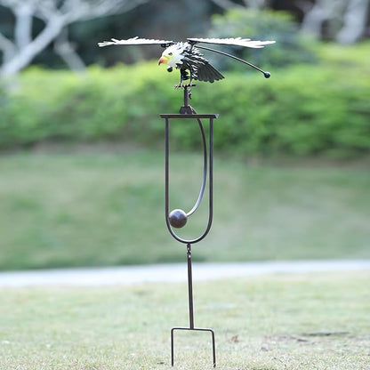 Metal Swinging Owl Wind Spinner for Yard and Garden Decor, Outdoor Metal Windmill Art Deco, Lawn Decorations Wind Sculpture and Spinner, Garden Stake Decorative Kinetic Sculpture (Eagle)