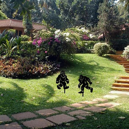 CREATCABIN 2Pcs Black Orangutan Stake Metal Big Foot Garden Decor Art Silhouette Statues Garden Decorative Ground Insert Lawn Ornaments for Outside Outdoor Big Foot Sasquatch Gifts 8/9x11.8Inch