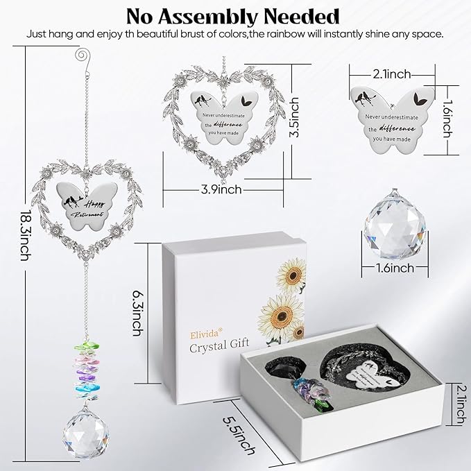 Retirement Gift Sun Catcher, Happy Retirement Gift for Women Men, Retired 2025 Rainbow Maker for Coworker, Heart-Shaped Metal Wreath Design Ornament, Farewell Crystal Prism for Friends