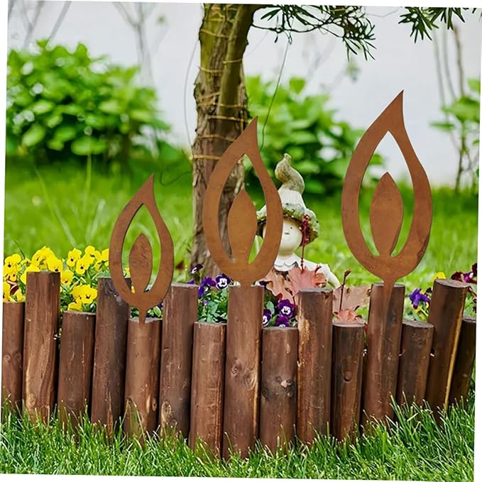 Cabilock 3pcs Metal Candle Flame Stake Rustic Iron Garden Decor for Outdoor Spaces Vintage Aesthetic Lighting for Patios and Gardens Weather-Resistant Design