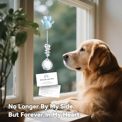 Dog Memorial Gifts for Loss of Dog, Pet Memorial Gifts for Dogs, Thoughtful Bereavement Remembrance Crystal Suncatcher with Sympathy Card (Sympathy Blue)
