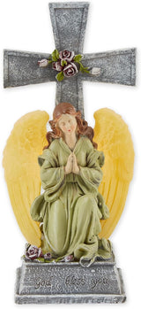 Gifts & Decor Faux Stone Look Blessed Cross Angel Garden Solar Light