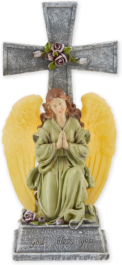 Gifts & Decor Faux Stone Look Blessed Cross Angel Garden Solar Light