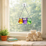 Owls Stained Glass Suncatcher, Handmade Colorful Window Hanging Sun Catcher Ornament for Home & Garden, Gift for Bird Lovers Mothers & Women
