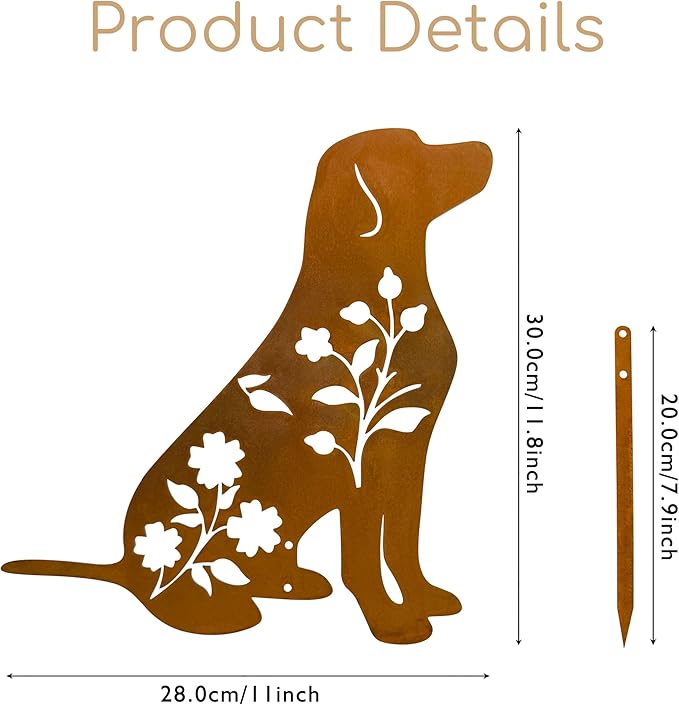 Dog Garden Stake - Unique Gift for Dog Lovers, Black Metal Outdoor Decor, Durable Yard Art Statue (Rusty Labrador)