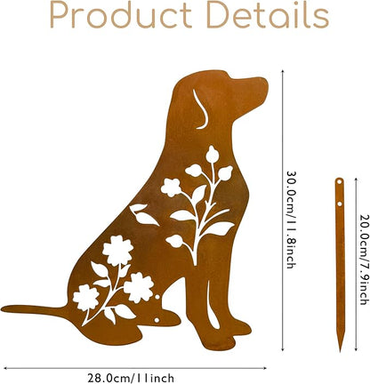 Dog Garden Stake - Unique Gift for Dog Lovers, Black Metal Outdoor Decor, Durable Yard Art Statue (Rusty Labrador)