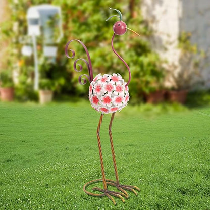 Afirst Solar Flamingo Outdoor Decor Metal Flamingo Figurine Light with Flowers Pink Flamingos Solar Sculptures & Statues for Yard Outdoor Lawn Decoration