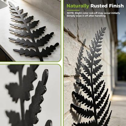 KODIBO 7-Pack Garden Stakes, Black Metal Fern Leaf for Indoor & Outdoor Potted Plants, Metal Flowers for Outside, Decorative Outdoor Statues, Minimalist Garden Decorations Yard Ornaments Spring Decor