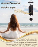 32" Deep Tone Wind Chimes for Outside, Tuned C Major Aluminum Wind Chime with Gift Envelope, Sympathy Memorial Wind Chime for Garden Patio Porch Decor, Heart Design, Black