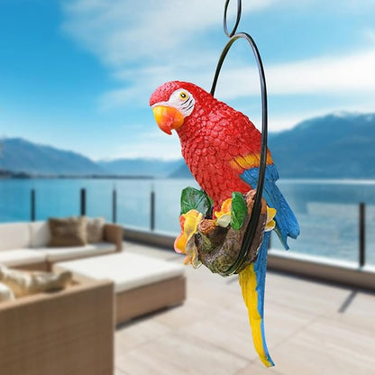 Hanging Parrot Statue Outdoor,Parrot Sculpture Decor for Outdoor Decor, Bird Decoration with Iron, Parrot Statue for Tree Lawn Garden Porch, Landscape Ornament