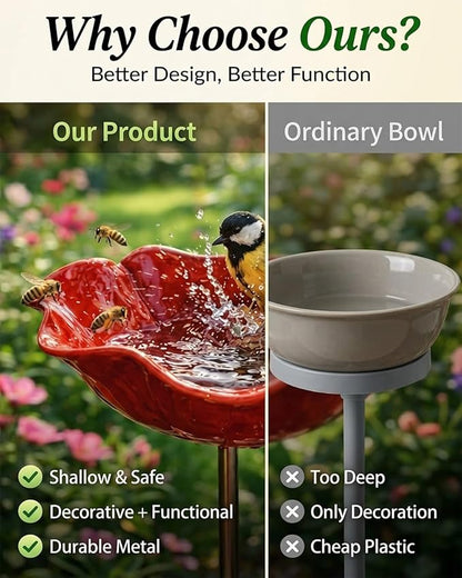 Handmade Metal Flower Garden Stakes Bird Bath Bee Watering Station for Garden Outside Pollinators Birdbaths Bowl for Decorative Outdoors Yard Art Hummingbird Fountain Butterfly Water Feeder Gift(2pcs)