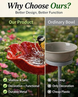 Handmade Metal Flower Garden Stakes Bird Bath Bee Watering Station for Garden Outside Pollinators Birdbaths Bowl for Decorative Outdoors Yard Art Hummingbird Fountain Butterfly Water Feeder Gift(4pcs)