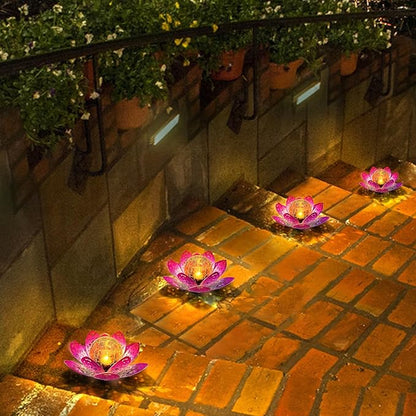 2 Pack Solar Lights Outdoor Garden 6.3 " Glass Lotus Lamp Waterproof LED Metal Flower Lights Outdoor Garden Table Decor for Outside Balcony, Patio, Deck, Porch, Walkway