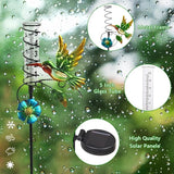 2PS Hummingbird Rain Gauge Outdoor,Solar Powered LED Lights Decorative Rain Gauge with 5 Inch Glass Tube for Yard,Garden,Patio,Lawn