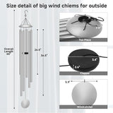 66" Extra Large Wind Chimes for Outside Deep Tone, 6 Thick and Bold Aluminum Tubes Tuned Relaxing Melody Wind Chime, Big Wind Chimes for Garden Patio Decor, Great Gift Idea for Mother's Day (Silver)