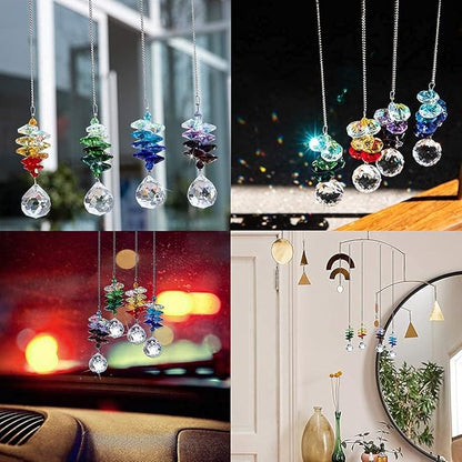 HDCRYSTALGIFTS 4PCS Crystal Hanging Sun Catchers for Window Indoor Rainbow Maker Suncatchers Crystals Ball Prism Chakra Octagon Bead Decor for Home Garden,10.5inch
