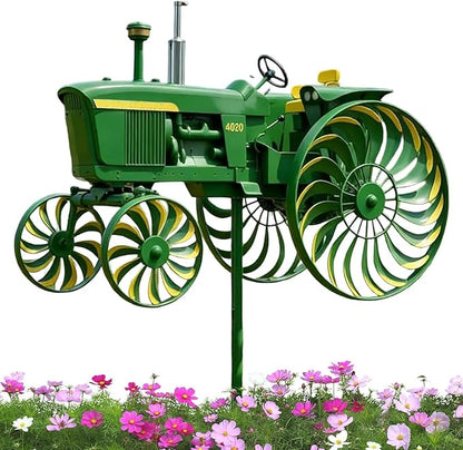 Wind Spinners Outdoor, Metal Tractor Wind Spinner with Rotating Wheel, Dynamic Winds Sculptures, Metal Windmill Stake, Yard Art for Garden Patio Lawn Decor, 11x5.5 Inches