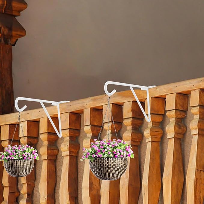 6 Pack Vinyl Fence Hooks, 5” x 10” Heavy Duty Fence Plant Hangers for Outdoor & Indoor, Over The Fence Hooks White Patio Hooks for Hanging Plants, Flower Baskets, Bird feeders, Lights, Pool Equipment