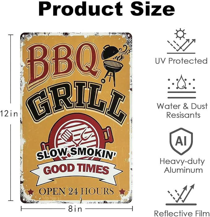 Metal Tin Signs Gift for Home Porch Bar Front Yard Wall Decor Back yard Tiki Bar Hot Tub Poster 8x12 inch (BBQ)
