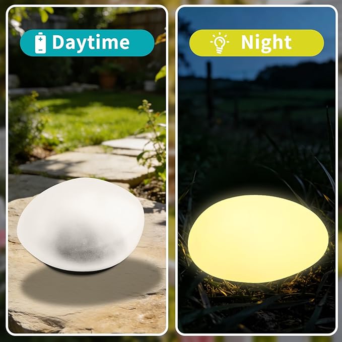 Solar Powered Outdoor Lights - Waterproof Garden Path Lighting, Pebble Shape Landscape Lights for Yard, Lawn, Patio, Walkway, Warm Light(1 pc)