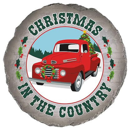 Magnolia Garden 10-Inch Christmas in The Country Decorative Stepping Stone – Vintage Red Truck Resin Garden Walkway Tile – Farmhouse Holiday Outdoor Accent