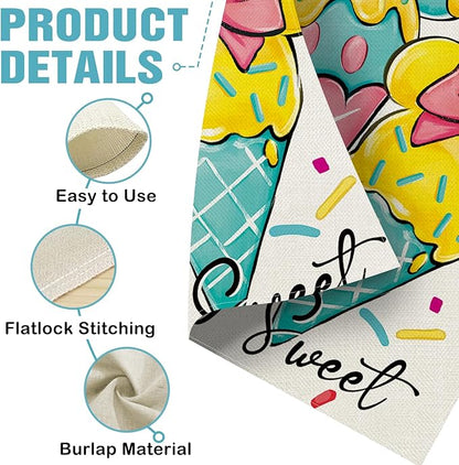 Summer Ice Cream Decorative Garden Flag, Stay Sweet Dessert Sprinkles Burlap Yard Home Decoration, Cute Pink Bow Small Outside Outdoor Decor Double Sided 12 x 18