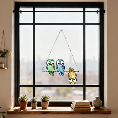 Stained Glass Window Hanging Multicolor Owls Ornaments - Handmade Stained Glass Suncatchers Hanging Outdoor Garden Decor - Decoration for Home Garden Christmas Party Wedding Housewarming Gifts