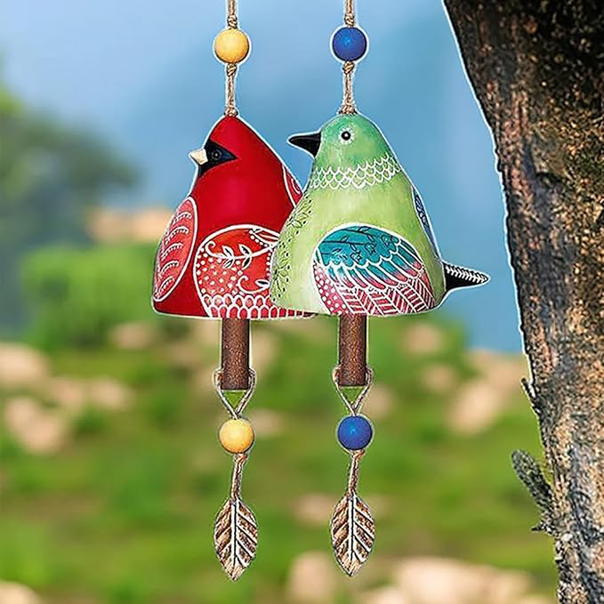 Bird Song Bell Garden Decoration,Ceramic Chimes Hanging Rustic Wind Chime Bird Song Bell Music Wind Chimes Festival Gift, Witness Friendship for Backyard Church Hanging Decor, The Porch Decor (Red)